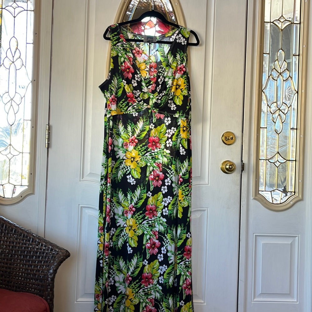 Slinky Floral Maxi Dress with side slits, Size 1X